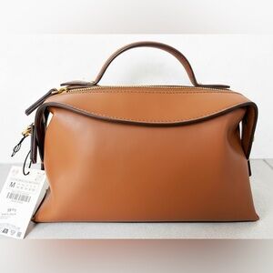Zara medium size Cognac Leather Top-Handle Satchel